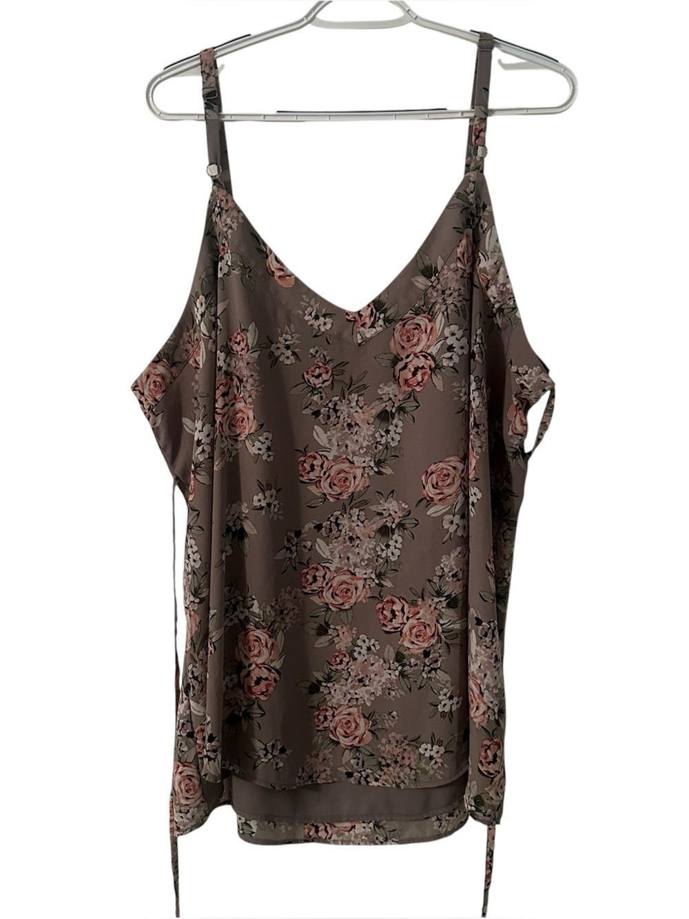 Torrid Womens Floral‎ Spaghetti Strap Top Sz 4 Gray Adjustable Spring Lined